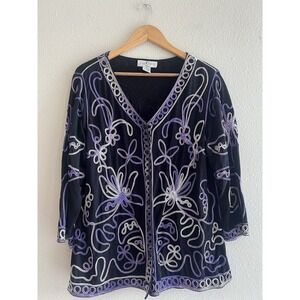 Once Again Vintage Black Top Purple Ribbon Details Plus Size X1 Art to Wear
